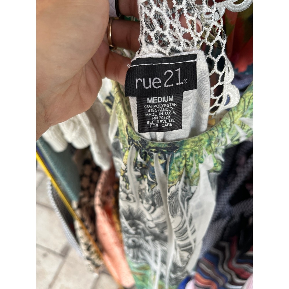 Rue 21 Boho Green Floral Botanical Crochet Lace Back Mini Dress M - Picture 5 of 7
